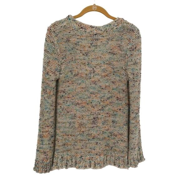 BCBGMAXAZRIA Y2K Floral Daisy Button Ruffle Hem Knit Cardigan Sweater Tan Medium - Picture 6 of 7